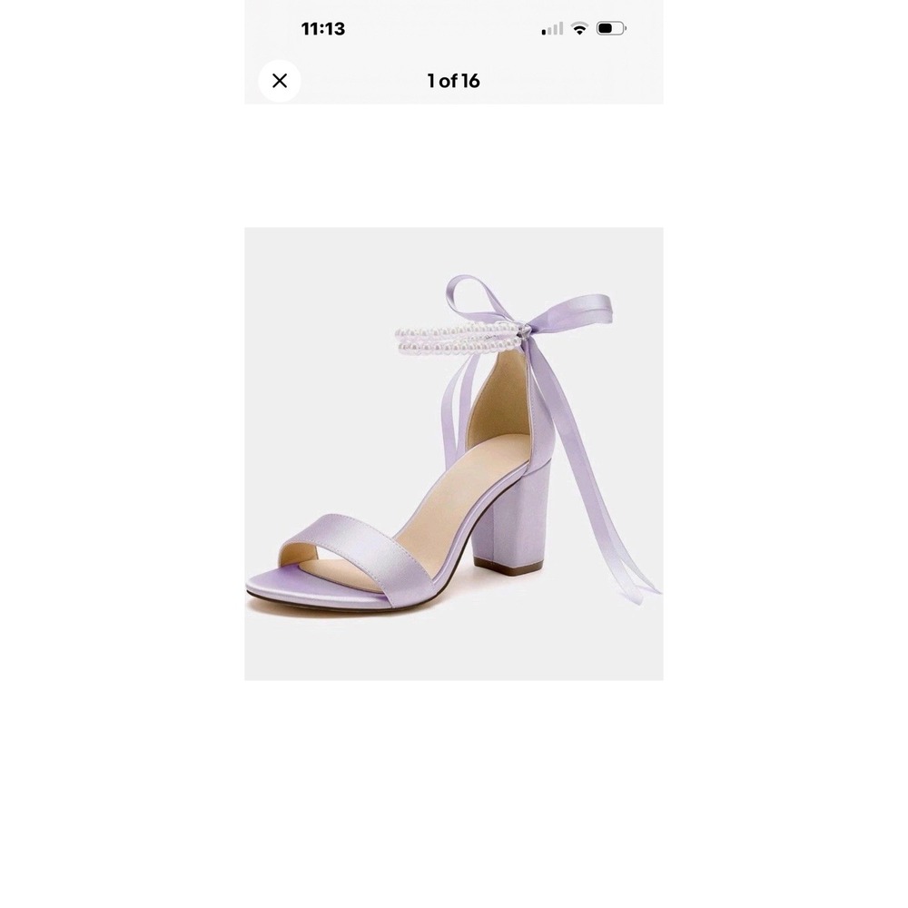 Lavender Satin Pearl Bow Ankle Strap Block Heel Sandals Size 9